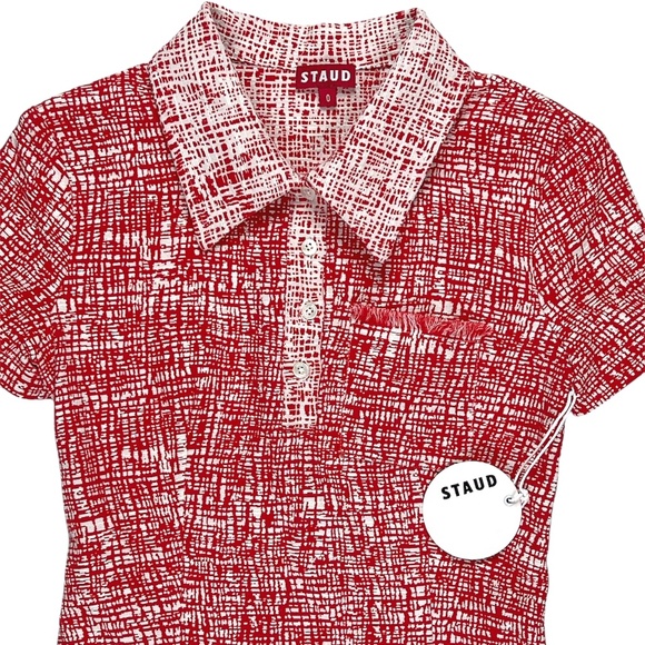 NWT STAUD Flying Mini Polo Dress in Papaya Crosshatch Size 0 - Picture 6 of 14